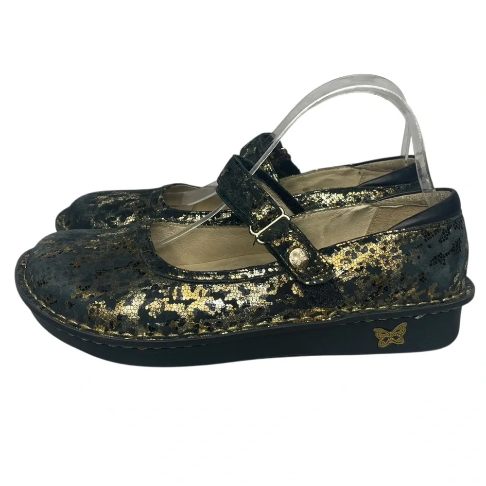 Alegria 39 Belle Glammo gold and black suede Mary Janes - Picture 4 of 9